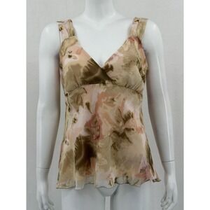 Jonathan Martin Top Women Medium Blush Watercolor Sleeveless V-Neck Y2K Babydoll